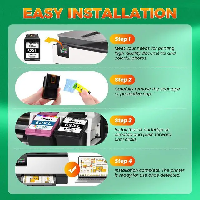 Alt view image 4 of 7 - 62XL 62 Ink Cartridges Black and Color Combo Pack Work for Envy 7640 5660
