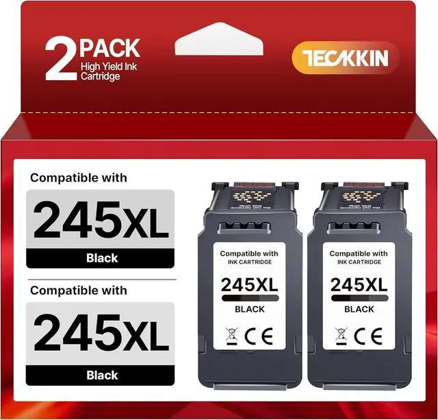 Main image of TECKKIN 245 Black Ink Cartridge 2 Pack Compatible Replacement for 245 Black Ink PG-245 Standard Capacity