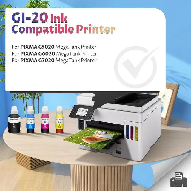 Alt view image 2 of 7 - G6020 G7020 GI-20 Ink Refill Bottles Kit Compatible with Canon PIXMA G6020 G7020 G5020 MegaTank Printer for Canon 20 GI-20 GI20 GI 20 Bottle Refill Dye Printer Ink Black Cyan Magenta Yellow 4 Pack