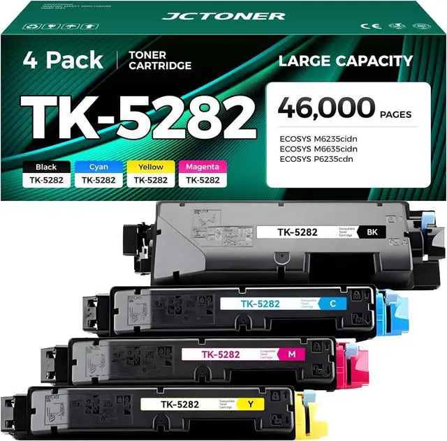 Main image of TK-5282 TK5282 Toner Cartridges Set 4-Pack Replacement for Kyocera TK-5282K TK-5282C TK-5282M TK-5282Y Compatible with Kyocera ECOSYS M6235cidn M6635cidn P6235cdn Printer Ink Black Cyan Magenta Yellow