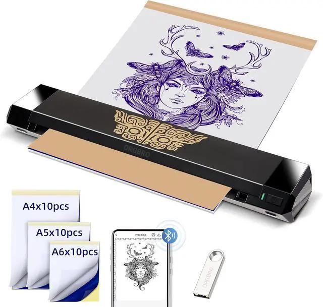 Main image of ORGBRO Tattoo Stencil Printer, X8 Thermal Tattoo Transfer Printer with 30pcs Transfer Paper, A4/A5/A6 3-in-1 Wireless Tattoo Machine for Tattoo Artists & Beginners, Compatible with Phone/Tablet/PC