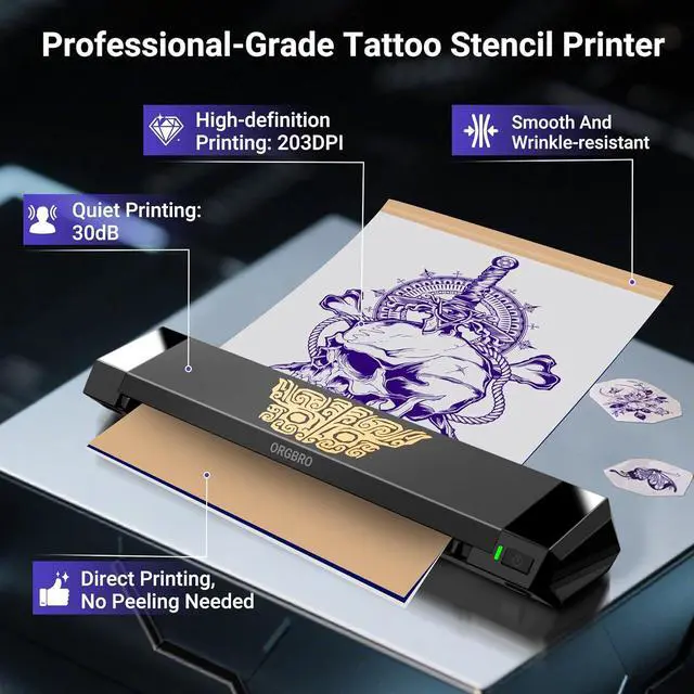Alt view image 2 of 7 - ORGBRO Tattoo Stencil Printer, X8 Thermal Tattoo Transfer Printer with 30pcs Transfer Paper, A4/A5/A6 3-in-1 Wireless Tattoo Machine for Tattoo Artists & Beginners, Compatible with Phone/Tablet/PC