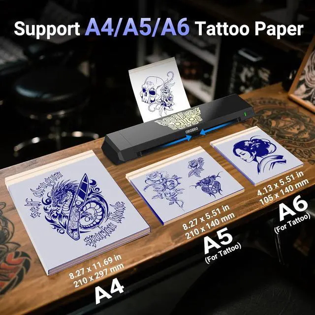 Alt view image 3 of 7 - ORGBRO Tattoo Stencil Printer, X8 Thermal Tattoo Transfer Printer with 30pcs Transfer Paper, A4/A5/A6 3-in-1 Wireless Tattoo Machine for Tattoo Artists & Beginners, Compatible with Phone/Tablet/PC