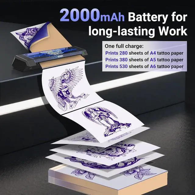 Alt view image 4 of 7 - ORGBRO Tattoo Stencil Printer, X8 Thermal Tattoo Transfer Printer with 30pcs Transfer Paper, A4/A5/A6 3-in-1 Wireless Tattoo Machine for Tattoo Artists & Beginners, Compatible with Phone/Tablet/PC