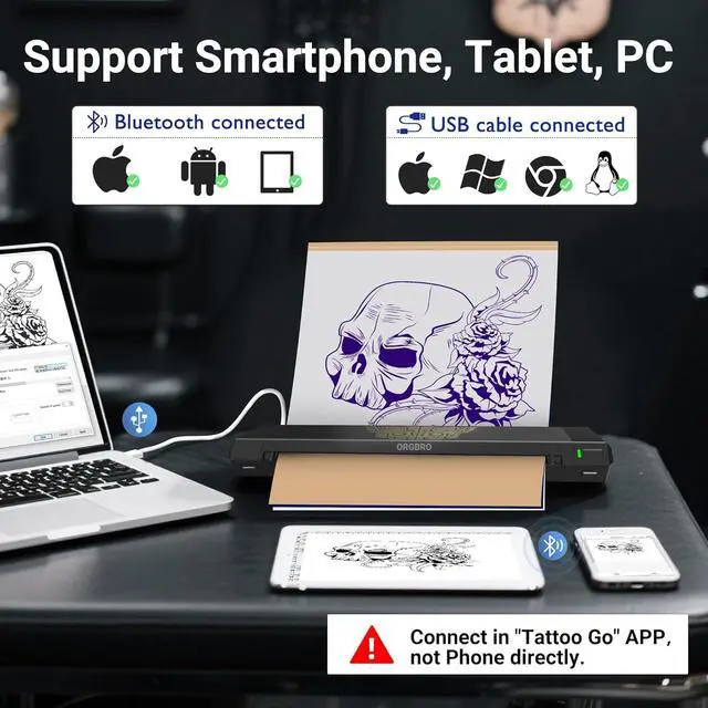 Alt view image 5 of 7 - ORGBRO Tattoo Stencil Printer, X8 Thermal Tattoo Transfer Printer with 30pcs Transfer Paper, A4/A5/A6 3-in-1 Wireless Tattoo Machine for Tattoo Artists & Beginners, Compatible with Phone/Tablet/PC
