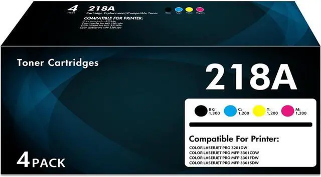 Main image of 218A Toner Cartridges 4 Pack with Chip for HP 218X 3301fdw 3301sdw MFP 3301