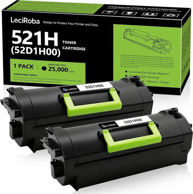 Main image of LeciRoba 521H (52D1H00) High Yield Black Toner Cartridge 2-Pack Replacement for Lexmark MS710n MS710dn MS711dn MS810n MS810dn MS810de MS810dtn MS811n MS811dn MS811dtn MS812dn MS812de MS812dtn Printer