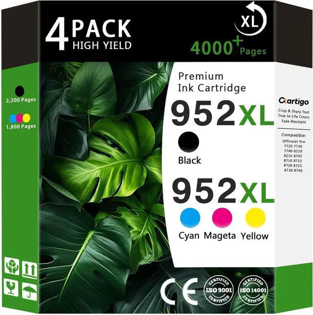 Main image of Compatible for 952XL Ink Cartridges Combo Pack Replacement for 952 XL HP952 HP952XL to use with HP OfficeJet Pro 8710 7740 8720 8715 8210 8703 OfficeJet 8702 Printers, 4-Pack Black Cyan Magenta Yellow
