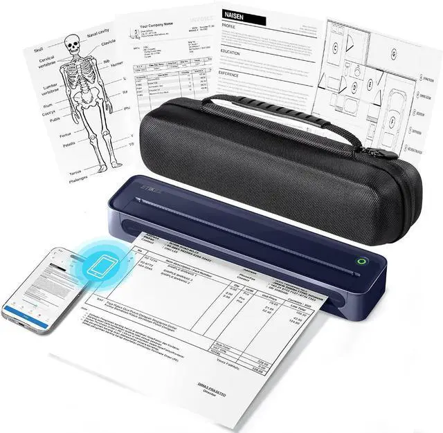 Main image of D90E Inkless Portable Printer for Travel, Supports 8.5 x 11 Inch Thermal Paper Wireless Thermal Printer Bluetooth, with Travel Case & 10 Sheets for Students, Office, School, Deep Blue