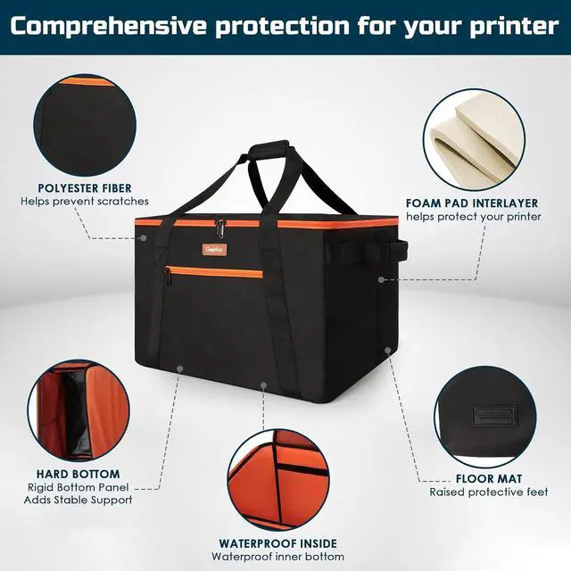 Alt view image 3 of 5 - Padded Printer Carrying Case,Heavy Duty Water Resistant 600D Exterior