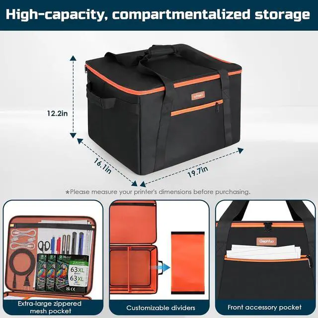 Alt view image 2 of 5 - Padded Printer Carrying Case,Heavy Duty Water Resistant 600D Exterior