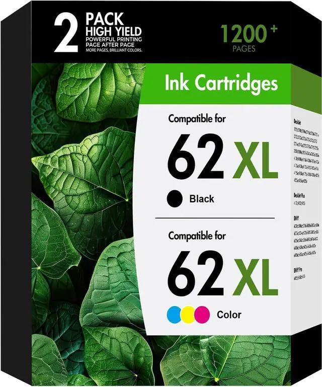 Main image of 62XL Ink Cartridges Black and Color Work for HP 62 XL Envy 7640 5660 2-Pack