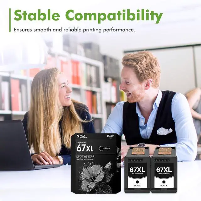Alt view image 5 of 6 - 67 67XL 2755e Black Ink Cartridges Compatible for HP Deskjet 2855e 2755e