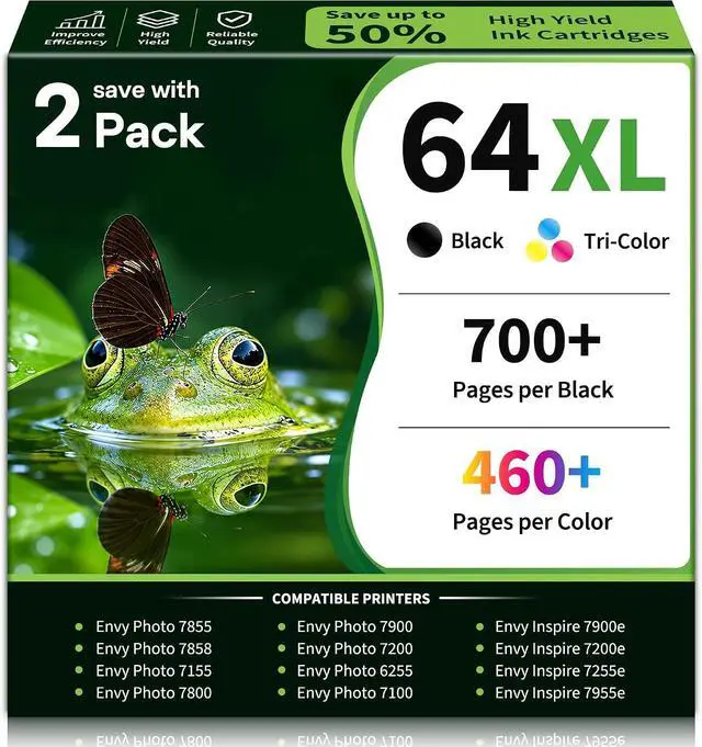 Main image of 64XL Ink Cartridges Combo Pack Replacement for HP 64 XL Black and Color Ink