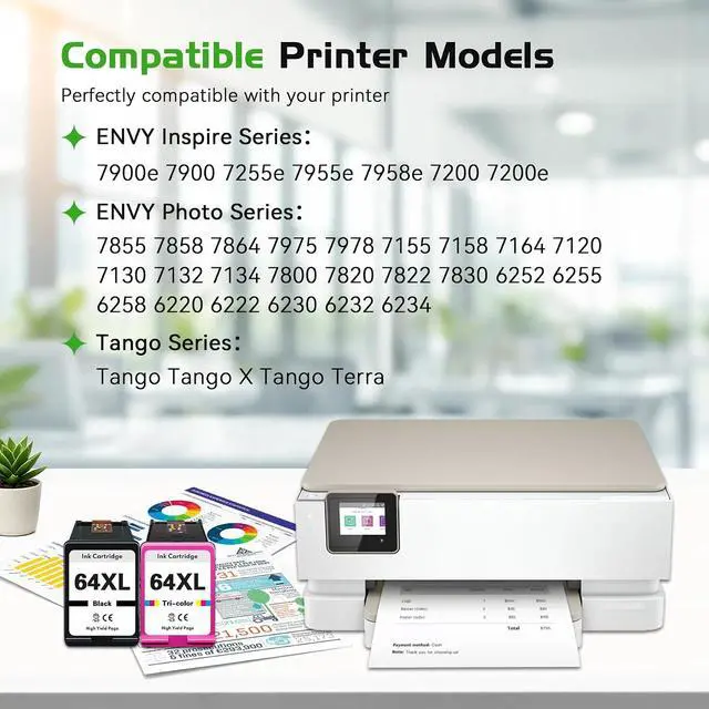 Alt view image 2 of 7 - 64XL Ink Cartridges Combo Pack Replacement for HP 64 XL Black and Color Ink