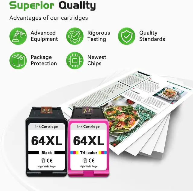Alt view image 5 of 7 - 64XL Ink Cartridges Combo Pack Replacement for HP 64 XL Black and Color Ink