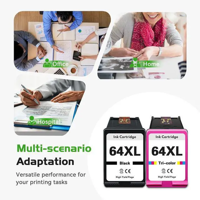 Alt view image 7 of 7 - 64XL Ink Cartridges Combo Pack Replacement for HP 64 XL Black and Color Ink