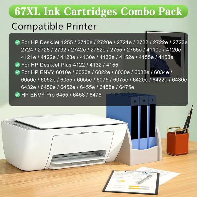 Alt view image 2 of 7 - 67XL 67 Ink Cartridges for HP Printer Desk Jet 2855e 2827e 2800e 4155e Ink