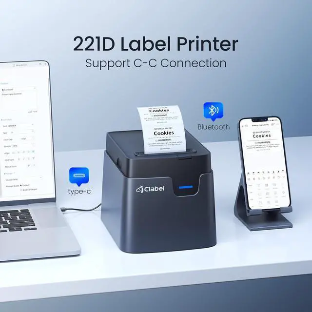 Alt view image 7 of 7 - CLABEL 221D Desktop Label Printer with 3 Rolls of 50x30mm Cold-Resistant Labels, 2In Bluetooth Label Maker for Frozen Food, Bakery, Freezer Storage