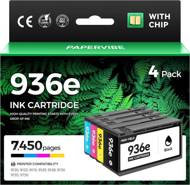 Main image of 936e 936XL Ink Cartridge 4-Pack High Yield with Chip Compatible for HP 936 936e 936XL Ink Work with HP OfficeJet Pro 9110b 9120e 9122e 9125e 9128e 9130b 9135e 9730e Printers Black Cyan Magenta Yellow