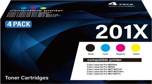 Main image of 201X Toner Cartridges 4 Pack High Yield Replacement for HP 201X 201A CF400X CF401X CF402X CF403X with HP Color LaserJet Pro MFP M277dw M252dw M277n M277c6 Printer (B/C/Y/M Color)
