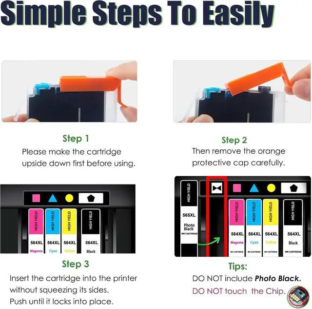 Alt view image 6 of 7 - SFINK 564XL Ink Cartridges Replacement for HP 564XL 564 XL Ink Compatible with DeskJet 3520 3522 Officejet 4620 Photosmart 5520 6510 6515 6520 7520 7525 D7560 Printer (Black Cyan Magenta Yellow, 4PK)