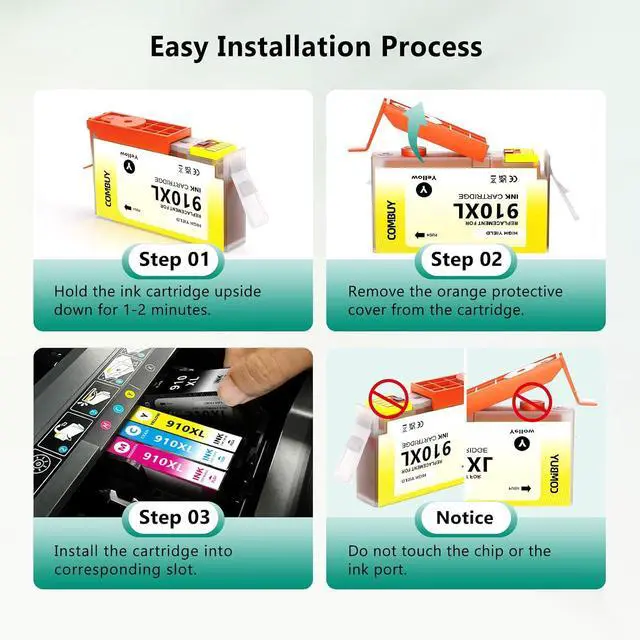 Alt view image 5 of 7 - COMBUY 910XL Ink Cartridges Combo Pack Replacement for HP 910XL 910 XL Work for HP 8025e 8022e 8015e 8028e 8035e 8020 8022 8025 8035 Printer, 4 Pack