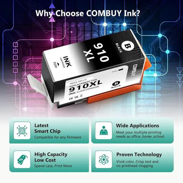 Alt view image 6 of 7 - COMBUY 910XL Ink Cartridges Combo Pack Replacement for HP 910XL 910 XL Work for HP 8025e 8022e 8015e 8028e 8035e 8020 8022 8025 8035 Printer, 4 Pack
