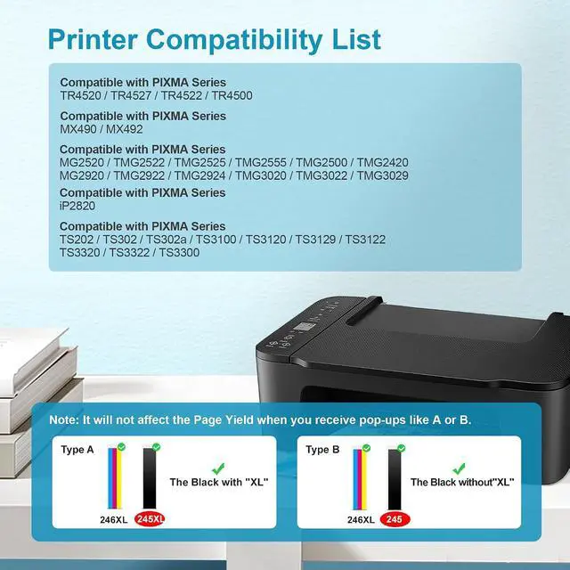 Alt view image 2 of 7 - 245XL Ink Cartridge Replacement for Canon 245XL Black Ink for Canon 245XL PG-245 XL Compatible with Pixma MG2522 TS202 TR4520 MG2525 TS3322 TS3320 TS302 MG2520 MX490 MX492 TR4522 TS3122(2 Black Pack)