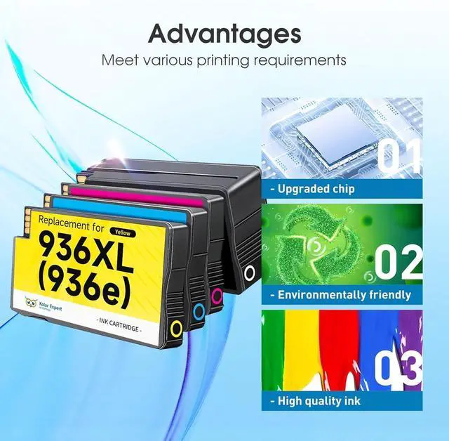 Alt view image 6 of 6 - 936XL 936e 936 Ink Cartridges for HP Printers Replacement for HP 936XL 936 Ink Cartridges Combo Pack for HP OfficeJet Pro 9125e 9120e 9730e 9130 9135e 9122e 9128e 9110b 9120b 9130e(4 PACK WITH CHIP)