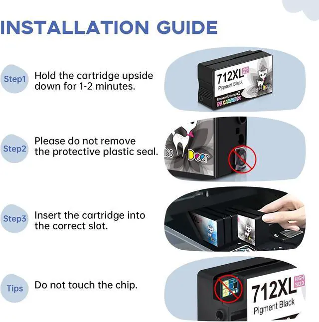 Alt view image 4 of 7 - Miss Deer 712XL Ink Cartridges Combo Pack for HP 712 712XL