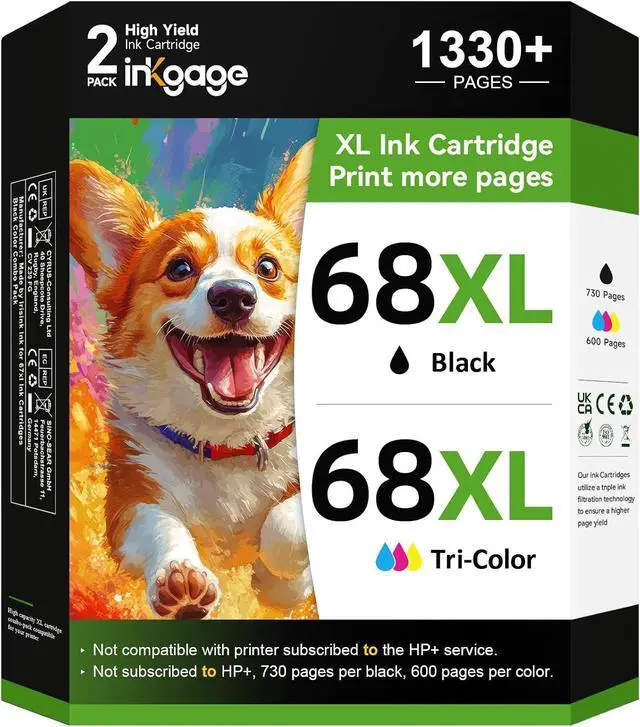 Main image of 68e High Yield for HP 68 Ink Cartridge Black and Tri-Color Combo Pack Compatible for HP 68XL Ink Cartridges for Envy 6155e 6155 6555e 6152e 6552e 6558e 6165e 6100e 6500e 6550e Series Printers 2-Pack
