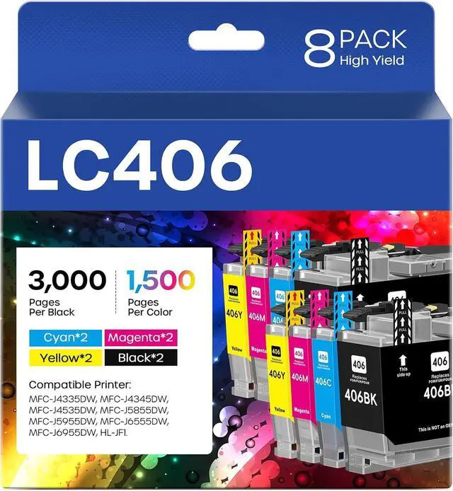 Main image of LC406 Ink Cartridges Replacement for Brother MFC-J4335DW High Yield 8 Pack