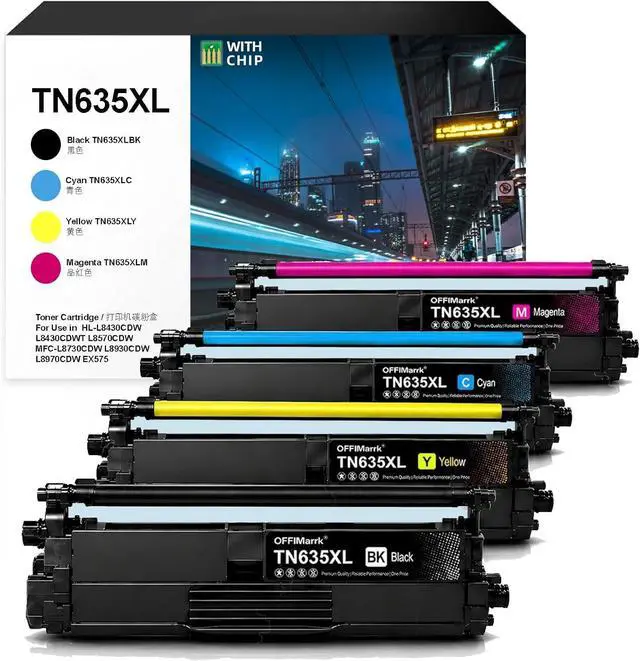 Main image of TN635XL TN635 Toner Cartridge 4-Pack for Brother HL-L8430CDW L8430CDWT L8570CDW MFC-L8730CDW L8930CDW L8970CDW EX575 Printers Compatible Replacement TN635 (BK/C/M/Y)
