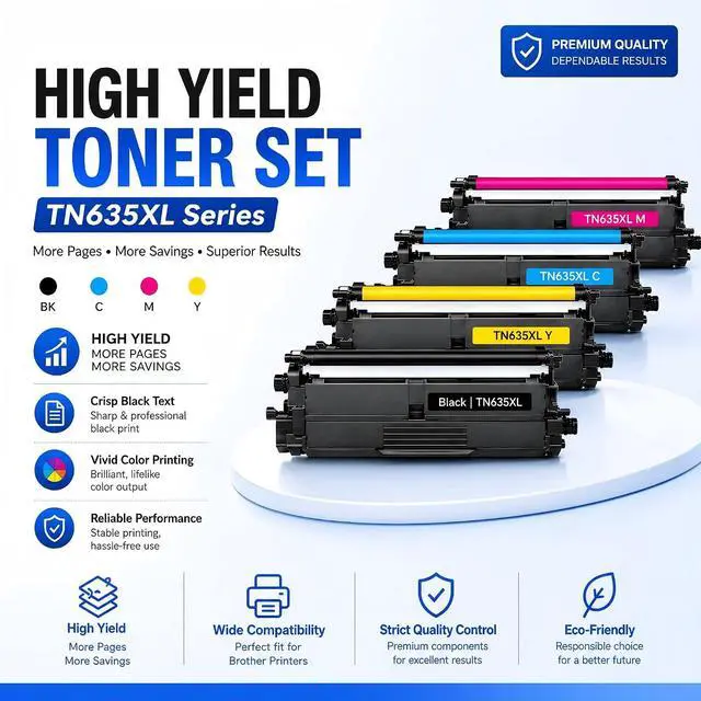 Alt view image 5 of 7 - TN635XL TN635 Toner Cartridge 4-Pack for Brother HL-L8430CDW L8430CDWT L8570CDW MFC-L8730CDW L8930CDW L8970CDW EX575 Printers Compatible Replacement TN635 (BK/C/M/Y)