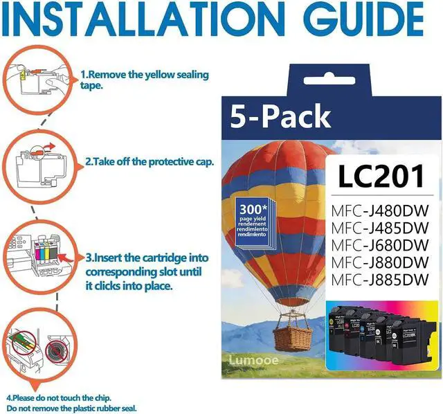 Alt view image 2 of 7 - LC201 LC203XL High Yield Ink Cartridges 5-Pack (Includes 2 LC201BK, 1 LC201C, 1 LC201M,1 LC201Y) Replacement for Brother MFC-J880DW MFC-J885DW MFC-J460DW MFC-J4620DW MFC-J480DW Printer