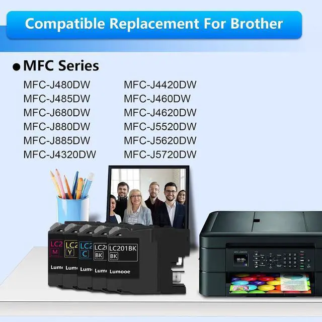 Alt view image 3 of 7 - LC201 LC203XL High Yield Ink Cartridges 5-Pack (Includes 2 LC201BK, 1 LC201C, 1 LC201M,1 LC201Y) Replacement for Brother MFC-J880DW MFC-J885DW MFC-J460DW MFC-J4620DW MFC-J480DW Printer