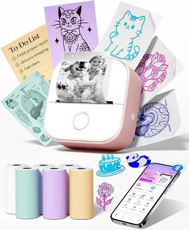 Main image of Memoking Sticker Printer T02 Sticker Maker Machine with 6 Rolls Paper