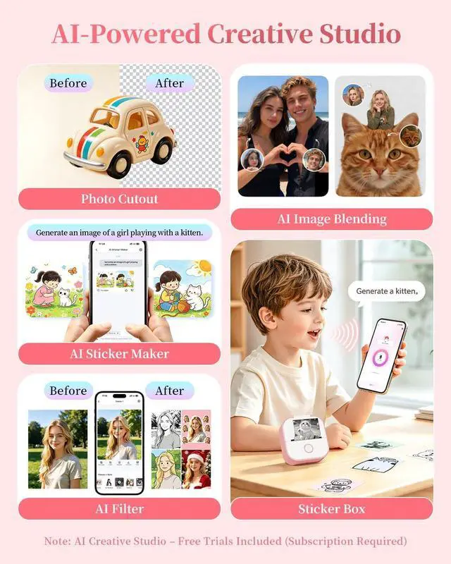 Alt view image 2 of 7 - Memoking Sticker Printer T02 Sticker Maker Machine with 6 Rolls Paper