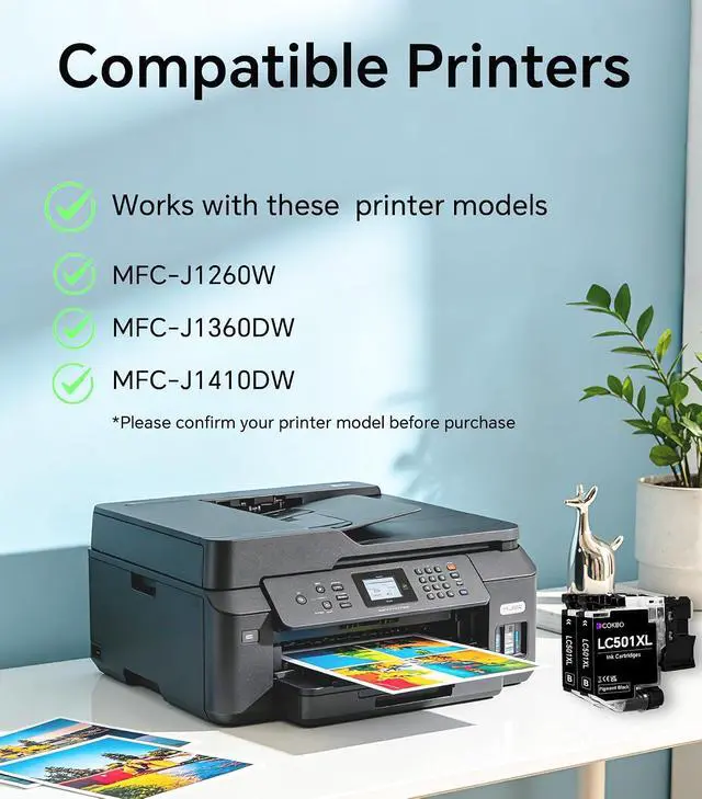 Alt view image 2 of 7 - LC501XL Ink Cartridges Compatible with Brother LC501/LC501XL, for Brother MFC-J1360DW, MFC-J1260W, MFC-J1260DW, MFC-J1410DW Printers, 2-Pack, Black
