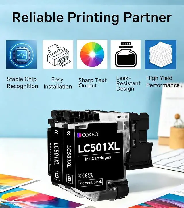 Alt view image 3 of 7 - LC501XL Ink Cartridges Compatible with Brother LC501/LC501XL, for Brother MFC-J1360DW, MFC-J1260W, MFC-J1260DW, MFC-J1410DW Printers, 2-Pack, Black