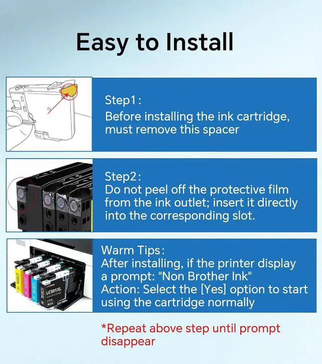 Alt view image 7 of 7 - LC501XL Ink Cartridges Compatible with Brother LC501/LC501XL, for Brother MFC-J1360DW, MFC-J1260W, MFC-J1260DW, MFC-J1410DW Printers, 2-Pack, Black