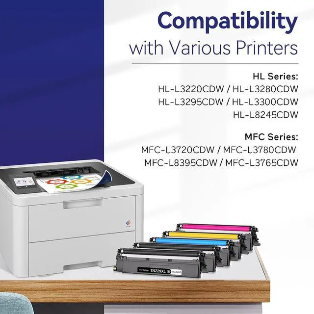 Alt view image 2 of 7 - Compatible TN229XL Toner Cartridge Replacement for Brother TN229 TN229XL Toner Work with Brother HL-L3220CDW MFC-L3780CDW HL-L3280CDW MFC-L3720CDW HL-L3300CDW,High Yield 5-Pack (BK/C/M/Y)