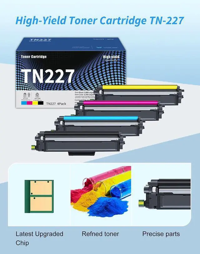 Alt view image 4 of 7 - TN227BK/C/M/Y Toner Cartridges High Yield 4-Pack Compatible TN 223 TN223 TN-227 TN 2274PK Replacement for Brother TN227 Color Toner Set with HL-L3210CW, HL-L3270CDW, HL-L3230CDW, MFC-L3710CDW Printer