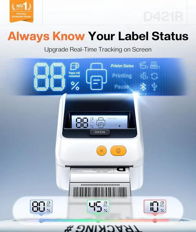 Alt view image 2 of 7 - Phomemo Shipping Label Printer with Screen and Built-in Label Bin