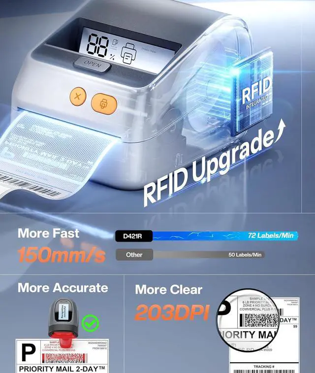 Alt view image 3 of 7 - Phomemo Shipping Label Printer with Screen and Built-in Label Bin