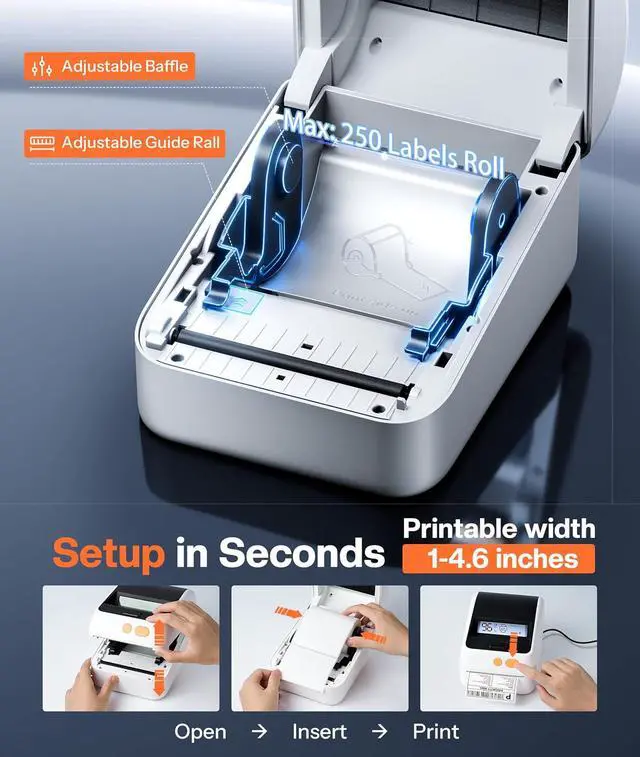 Alt view image 4 of 7 - Phomemo Shipping Label Printer with Screen and Built-in Label Bin