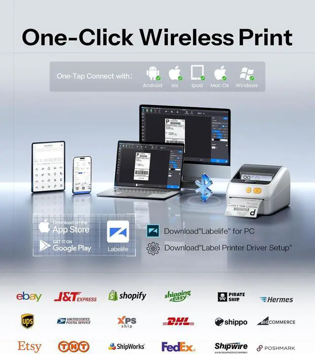 Alt view image 5 of 7 - Phomemo Shipping Label Printer with Screen and Built-in Label Bin