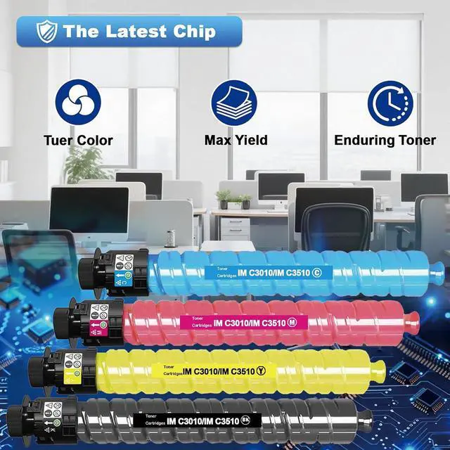 Alt view image 5 of 7 - IM C3010 IM C3510 Toner Cartridges 4 Pack High Yield Compatible with IM C3010 IM C3510 IMC3510 IMC3010 Replacement for Ricoh 842550 842553 842552 842551 Printer (B/C/Y/M )