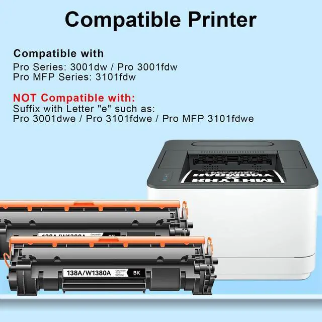 Alt view image 2 of 7 - 138A MFP 3101fdw Toner Cartridge Replacement for HP W1380A 138A 138X Black Toner Cartridge ( with Chip ) Compatible with Laser Jet Pro 3001dw 3001fdw MFP 3101fdw, 2 Pack
